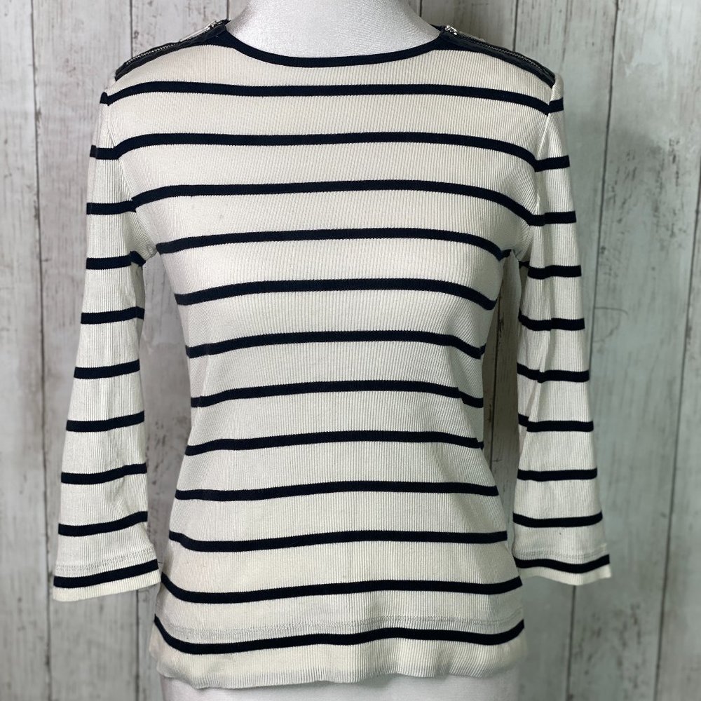 LAUREN- Ralph Lauren black and white striped top; Size XS